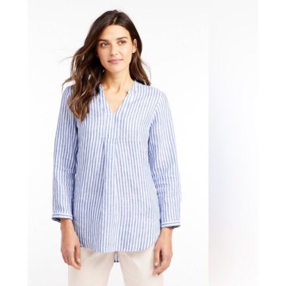 LL Bean Linen Striped Tunic NWT, classic blue/white, long sleeve, coastal preppy - Picture 2 of 10